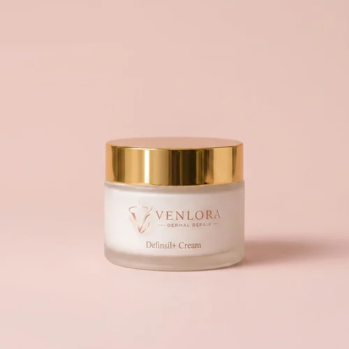 Comfort Shield Daily Crème Venlora Comfort Shield Daily Creme in a frosted 50 ml glass jar with gold lid