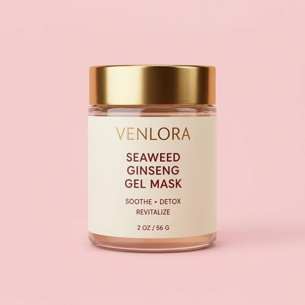 Seaweed Ginseng Gel Mask – Clear Label (2 oz / 56 g frosted glass jar, threaded gold lid)